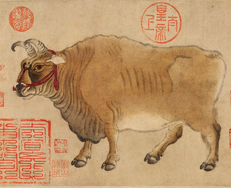 唐 韩滉 五牛图中国画古画手卷底稿画芯动物牛吉祥diy装饰画客厅