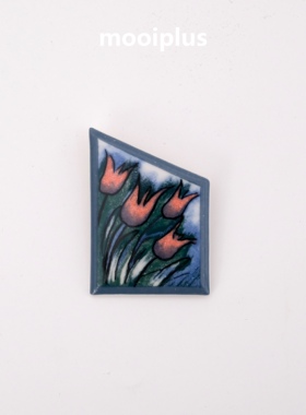芬兰/中古｜Arabia Kiitos 郁金香 陶瓷 艺术 胸针 6.5*4.5 cm