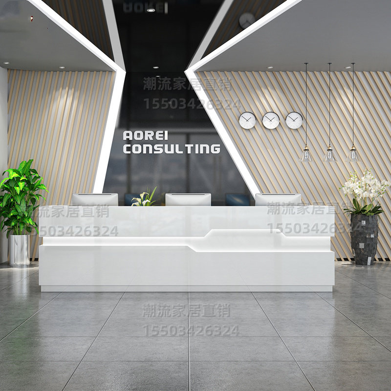 仿大理石公司烤漆前台展厅迎宾网红收银服装店大厅白色咖啡厅吧台