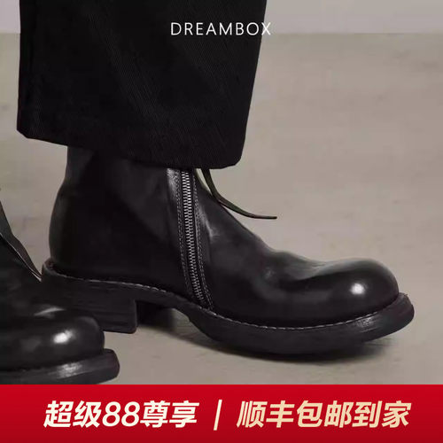 马皮固特异侧拉链高帮皮靴