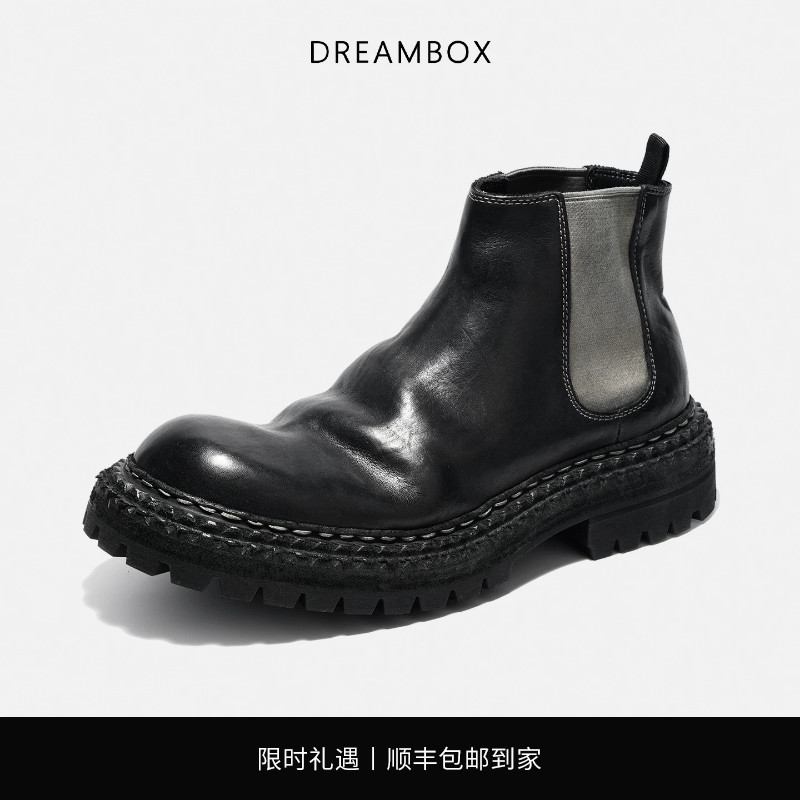 钧博水洗马皮厚底增高切尔西靴