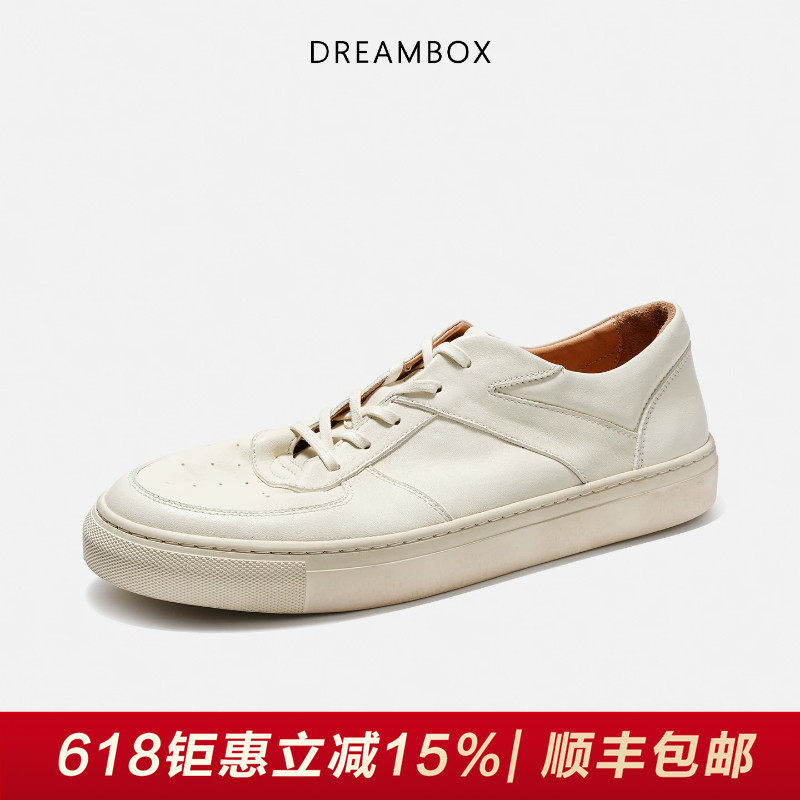 DREAMBOX钧博石洗马皮百搭小白鞋2026新款软皮舒适透气休闲板鞋