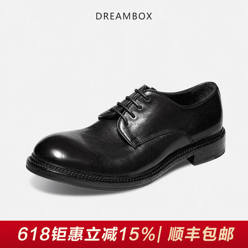 DREAMBOX钧博水洗马皮德比鞋英伦风男士休闲皮鞋舒适婚鞋