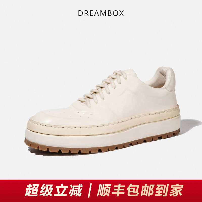 DREAMBOX钧博vibram手工水洗马皮休闲板鞋男春季透气英伦小白鞋