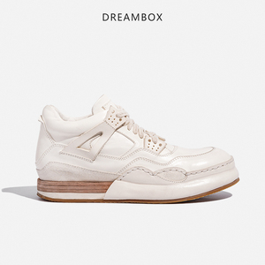 dreambox钧博vibram防滑白色运动休闲鞋男高档马皮手工厚底老爹鞋