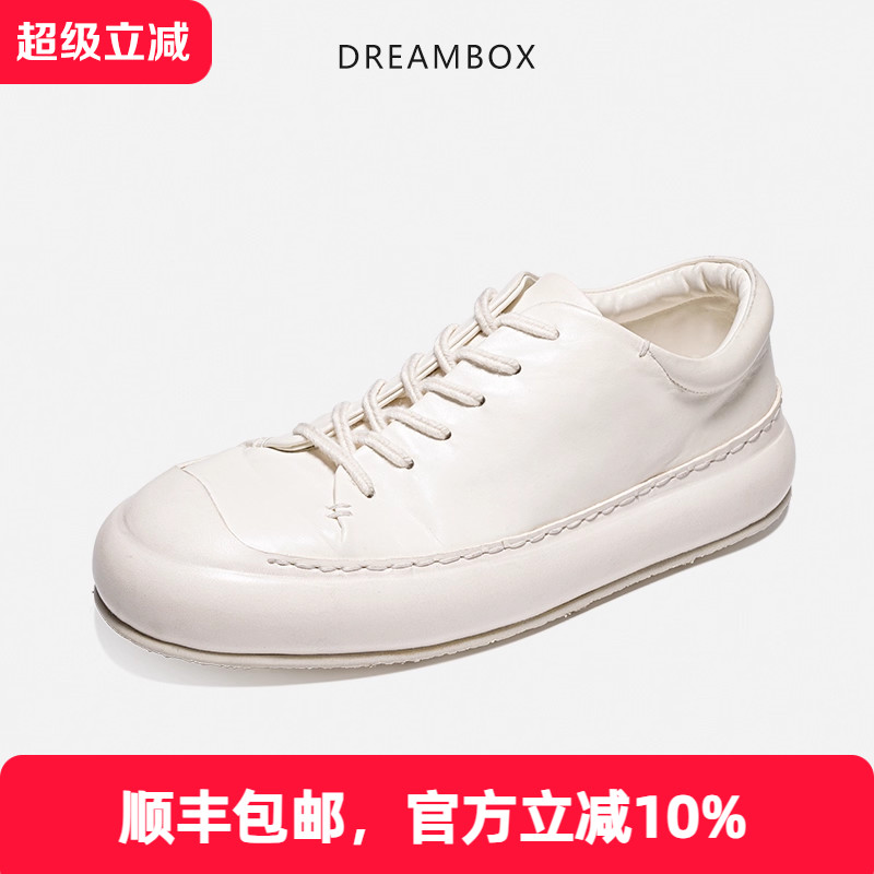 dreambox钧博vibram小白鞋男水洗马皮纯手工高端白色运动休闲板鞋