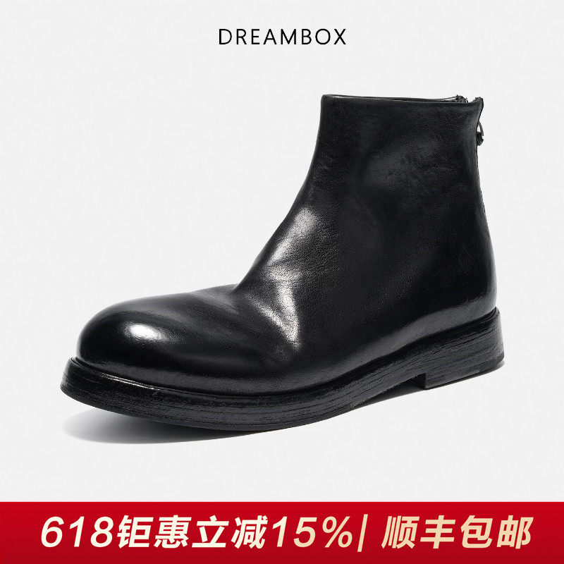 DREAMBOX钧博石洗马皮极简风男靴纯手工舒适皮靴英伦百搭男士靴子