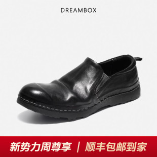 舒适透气一脚蹬乐福鞋 DREAMBOX钧博水洗马皮套脚休闲皮鞋 2026新款