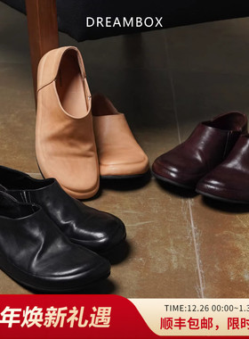 dreambox钧博极简舒适透气水洗马皮穆勒鞋男女款一脚蹬轻便乐福鞋