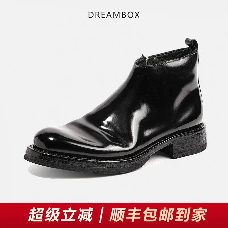 DREAMBOX钧博vibram秋冬新款马臀皮高帮男靴侧拉链潮流时尚短靴