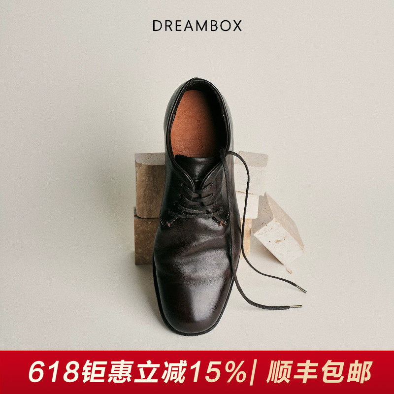 DREAMBOX钧博水洗马皮极简风休闲皮鞋2026夏季薄款透气舒适德比鞋