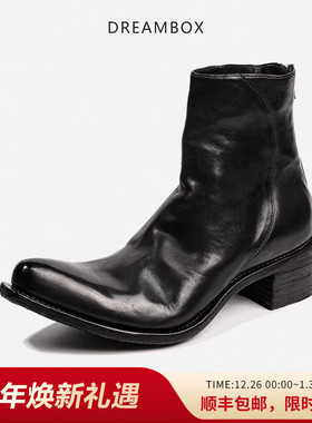 dreambox钧博巫师靴水洗马皮手工固特异尖头切尔西靴英伦潮款男靴