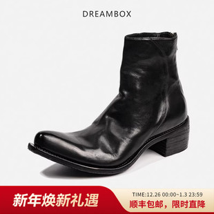 dreambox钧博巫师靴水洗马皮手工固特异尖头切尔西靴英伦潮款 男靴