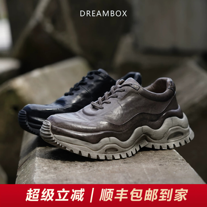 DREAMBOX钧博舒适透气马皮厚底老爹鞋手工水洗做旧户外运动休闲鞋