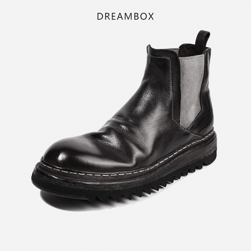 dreambox钧博vibram高档骆驼皮短靴厚底增高男靴英伦切尔西靴