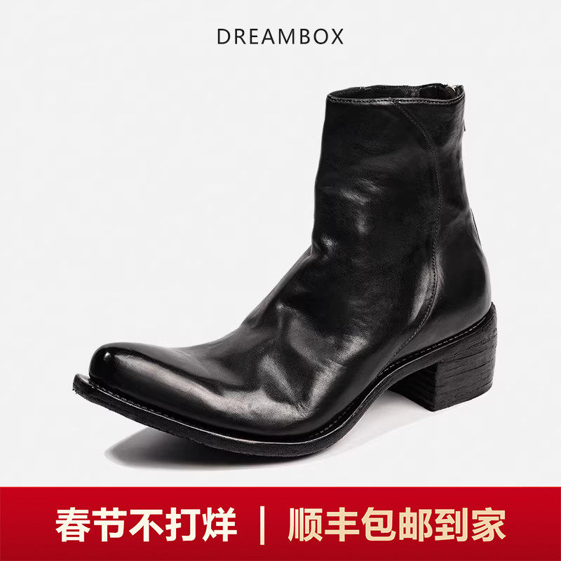 DREAMBOX钧博巫师靴水洗马皮手工固特异尖头切尔西靴英伦潮款男靴