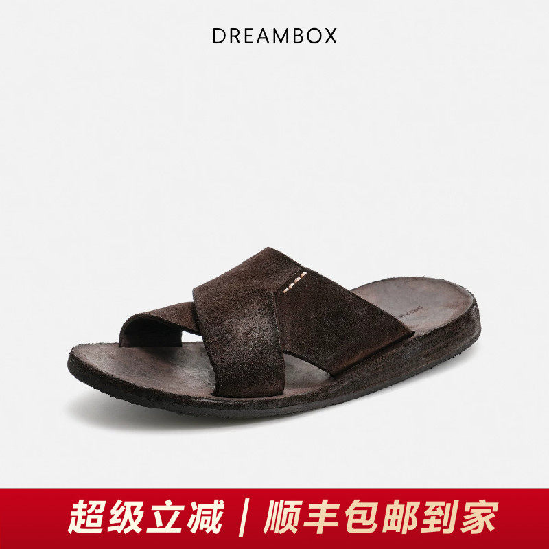 钧博水洗马皮透气舒适一字拖