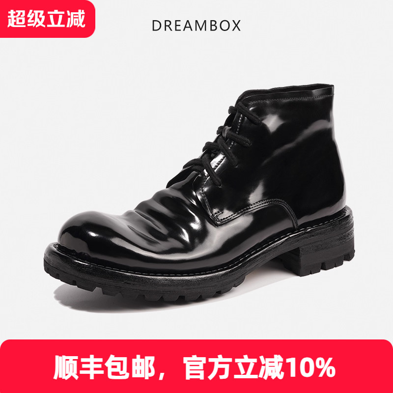 dreambox钧博vibram意大利马臀皮男靴固特异肌肉马丁靴高帮皮鞋