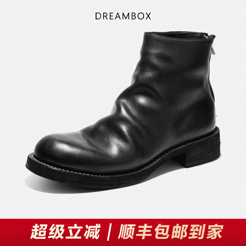 DREAMBOX钧博法国进口HAAS小牛皮男靴加绒保暖纯手工皮靴2026新款