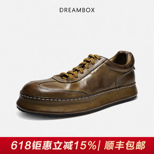 DREAMBOX钧博男鞋春季新款百搭男士休闲板鞋水洗马皮厚底德训鞋