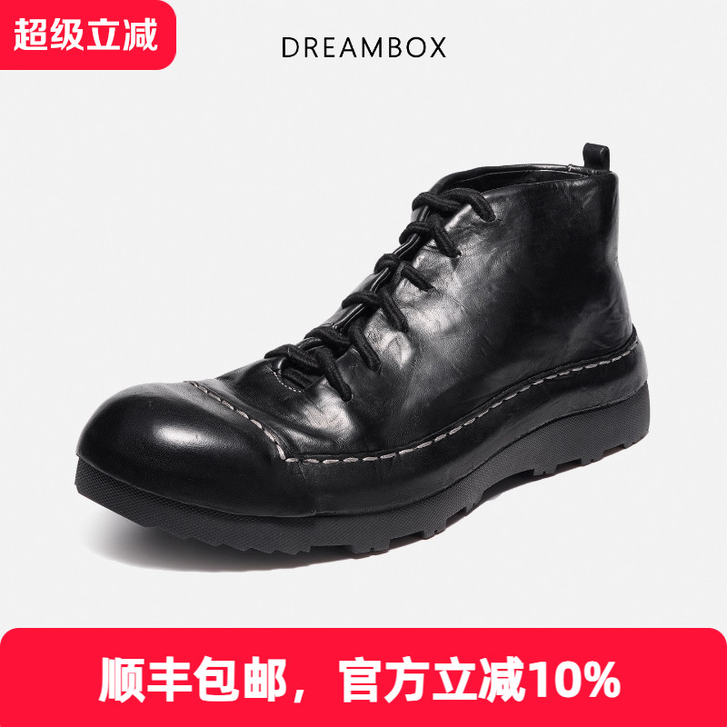 钧博秋冬新款马皮高帮包头男鞋