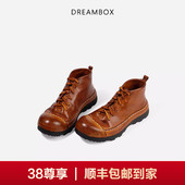 DREAMBOX钧博高帮女鞋 小众设计感包头短靴水洗复古马皮气质马丁靴