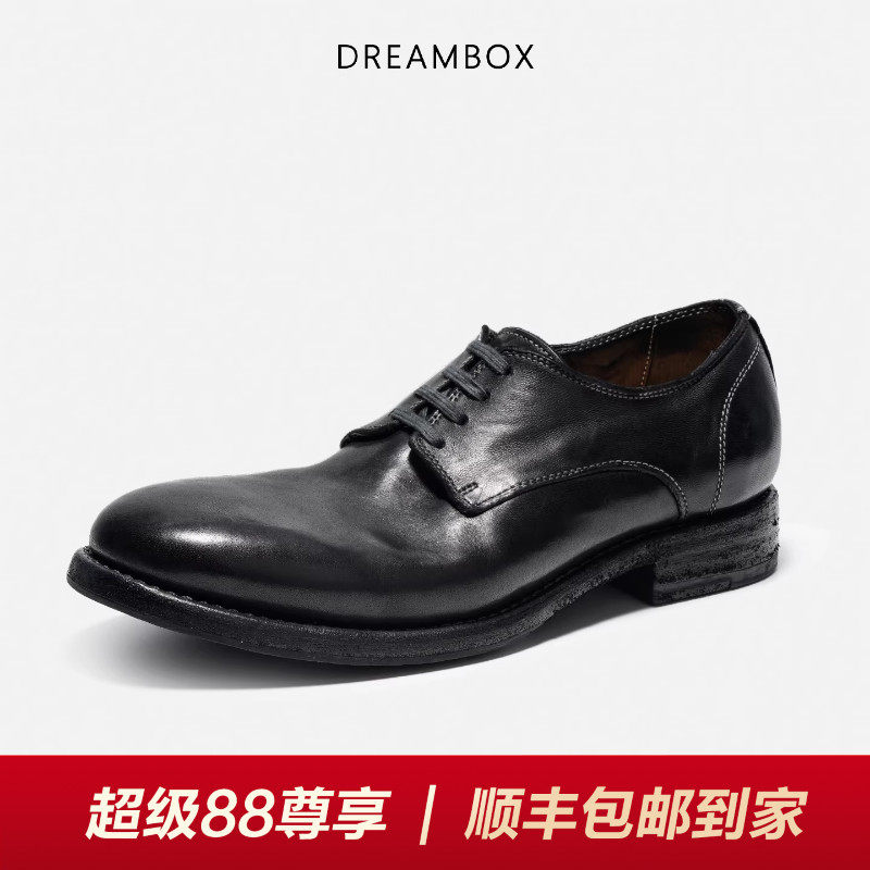 DREAMBOX钧博石洗马皮纯手工休闲皮鞋2026春夏新款透气英伦德比鞋