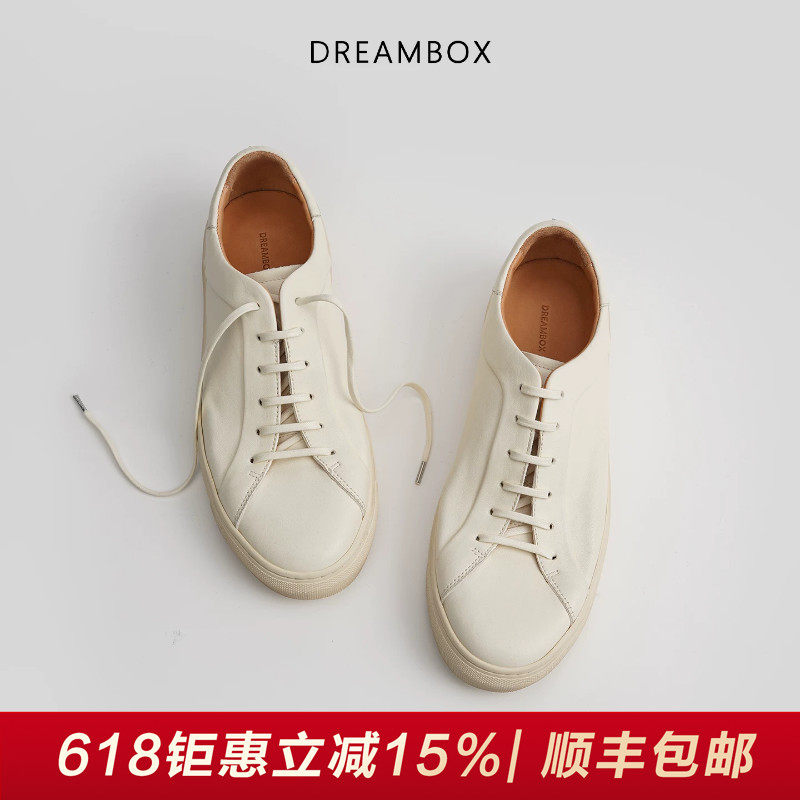DREAMBOX钧博夏季透气薄款小白鞋石洗马皮软底休闲板鞋极简风男鞋