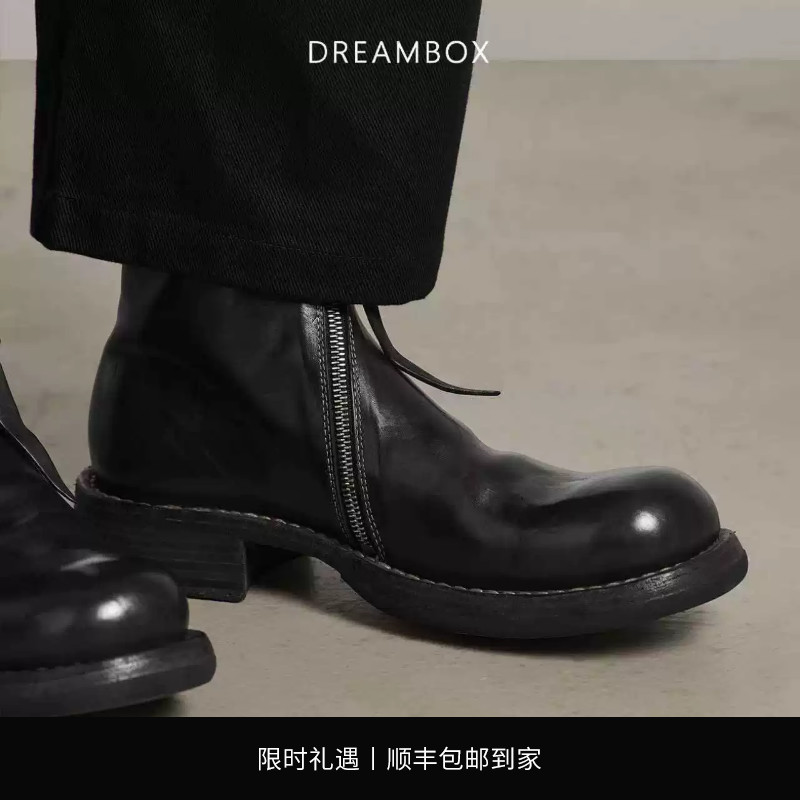 马皮固特异侧拉链高帮皮靴