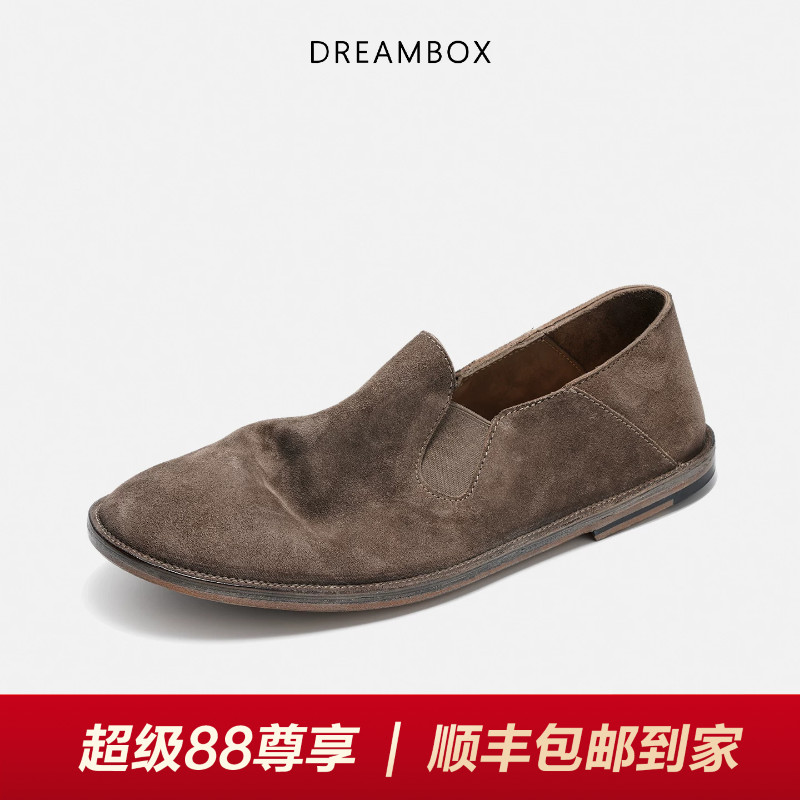 钧博石洗马皮透气一脚蹬乐福鞋图片