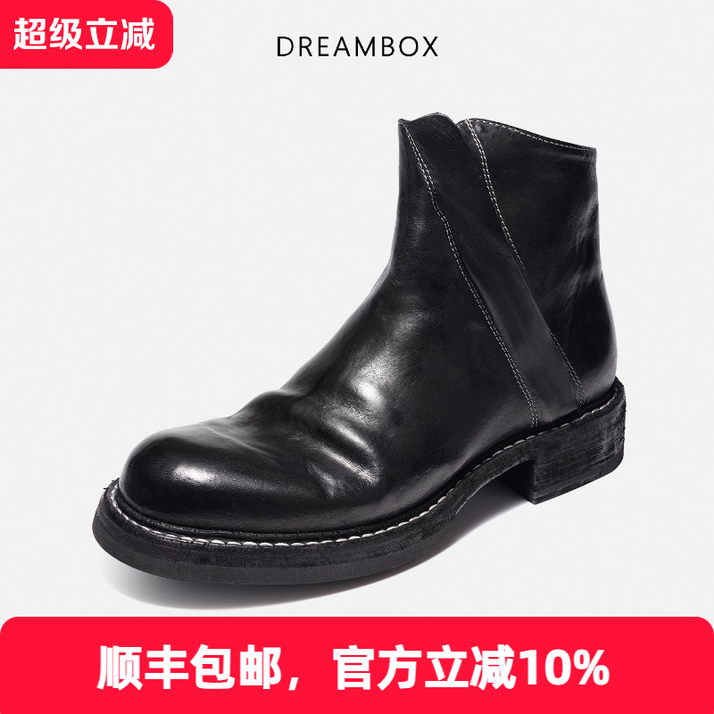 钧博水洗马皮侧拉链英伦复古皮靴