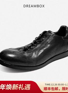 DREAMBOX钧博水洗马皮纯手工德训鞋2025新款男鞋平底轻便男士鞋子