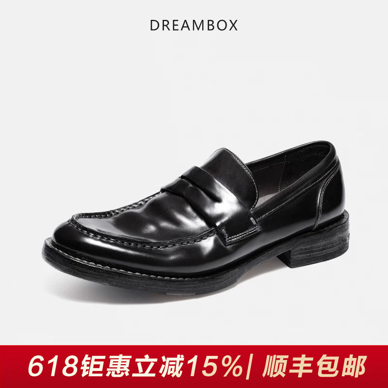 DREAMBOX钧博vibram马臀皮纯手工乐福鞋夏季透气固特异一脚蹬皮鞋