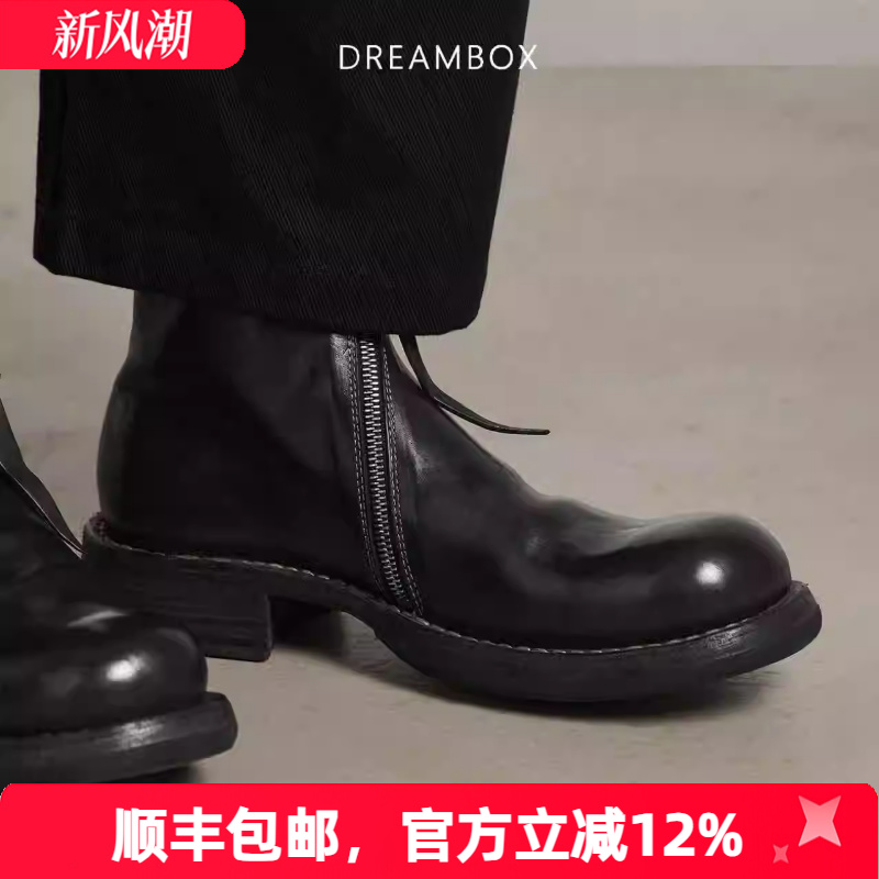 马皮固特异侧拉链高帮皮靴