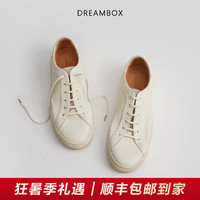DREAMBOX钧博夏季透气薄款小白鞋石洗马皮软底休闲板鞋极简风男鞋