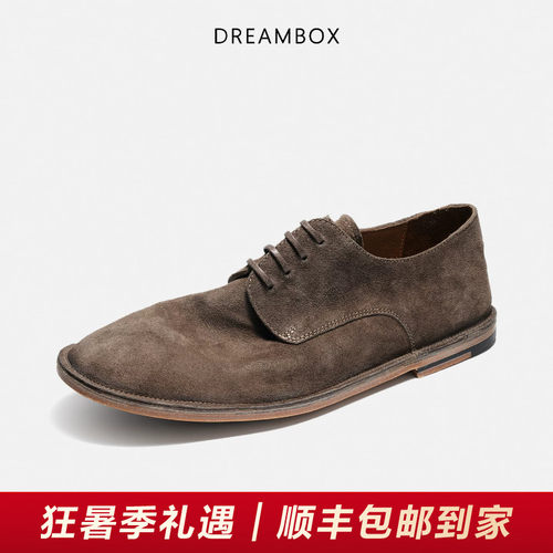 钧博石洗马皮薄底透气德比鞋