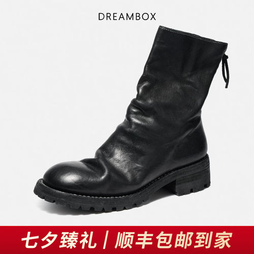 钧博马皮英伦厚底后拉链男靴