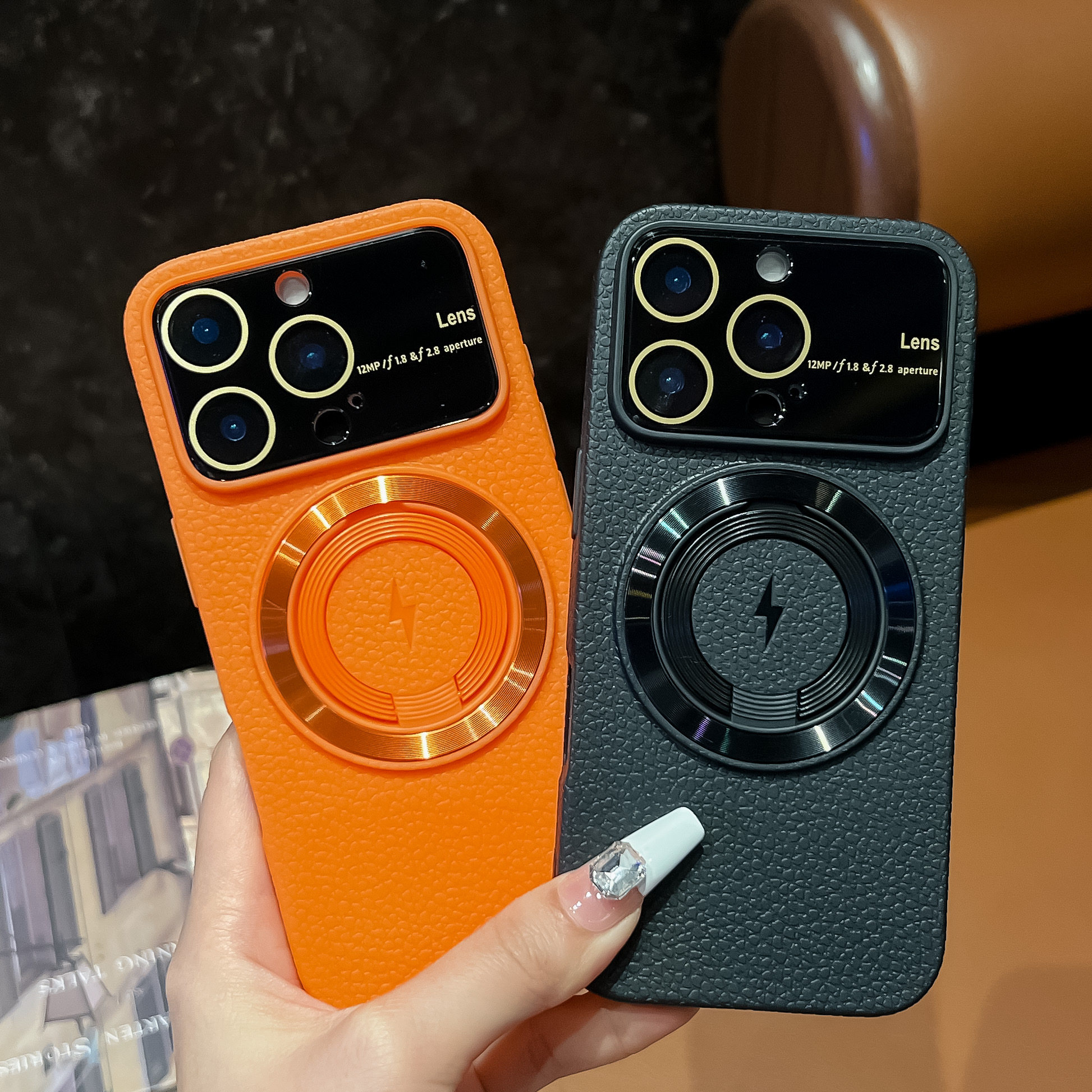 适用苹果17promax大视窗手机壳iPhone16磁吸充电15pro全包荔枝纹13promax桌面支架软胶防摔保护套14pro高级感