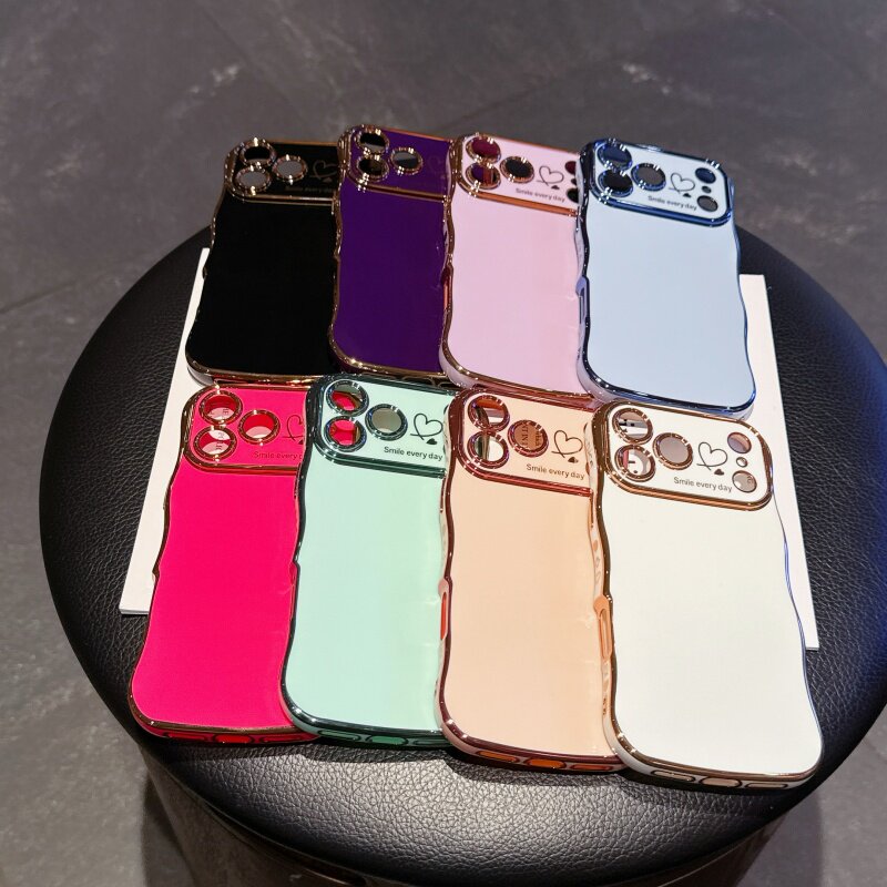 适用iPhone17Air电镀波浪纹手机壳17promax双爱心大视窗软壳苹果16E全包防摔15pm小清新13保护套14Plus高级感