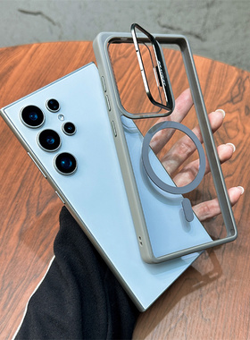 s23FE适用s25pluss机壳磁吸透明音防摔手s22Ultra简约Galaxys25ultra爆款24十护套撑三星支架支框镜头女抖保