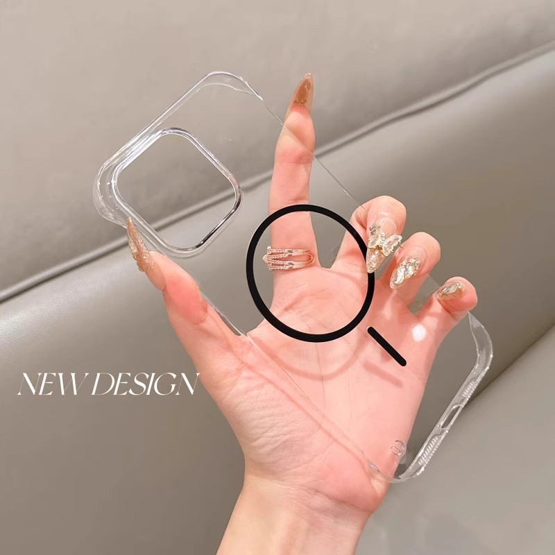 【透明，不发黄】超薄无边框适用于iPhone16promax手机壳细圈磁吸苹果15promax高透时尚14plus散热简约13情侣
