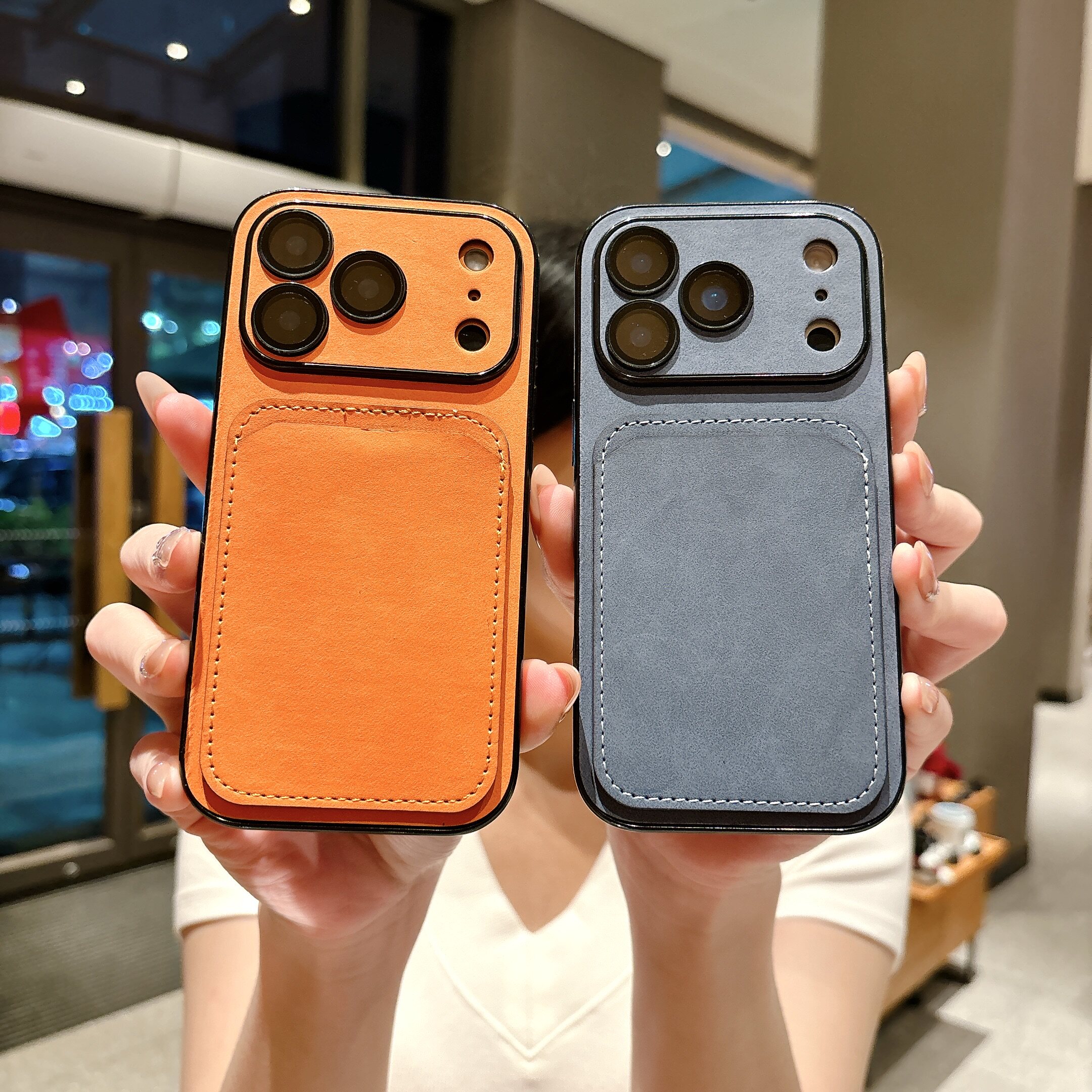 自带镜头膜适用苹果16plus手机壳隔层卡包iPhone15promax素皮14pro后背插卡卡夹13pro女款保护套秒变17大视窗