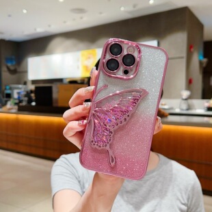 透明蝴蝶流沙机壳唯美硅胶风全感防摔网红膜iphone14proins17苹果小众16pm镜头适用套包15promax新款 带手高级