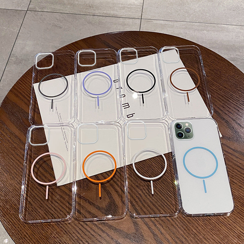 透明细圈磁吸壳适用苹果11pro手机壳8plus男款iPhone15pro保护套11无线充电Magsafe超薄xr不发黄11promax硬壳