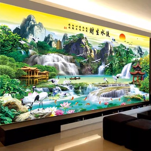 绣客厅高级感风景山水画手工自己绣满绣 流水生财十字绣2025新款