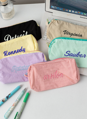 刺绣定制高颜值马卡龙笔袋ins风便携大容量收纳袋简约文具袋铅笔