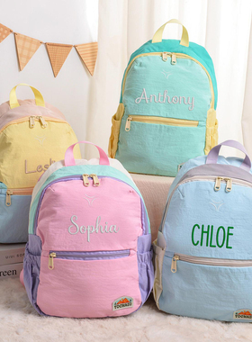 刺绣定制姓名撞色大容量双肩包幼儿园学生书包轻便可爱儿童背包