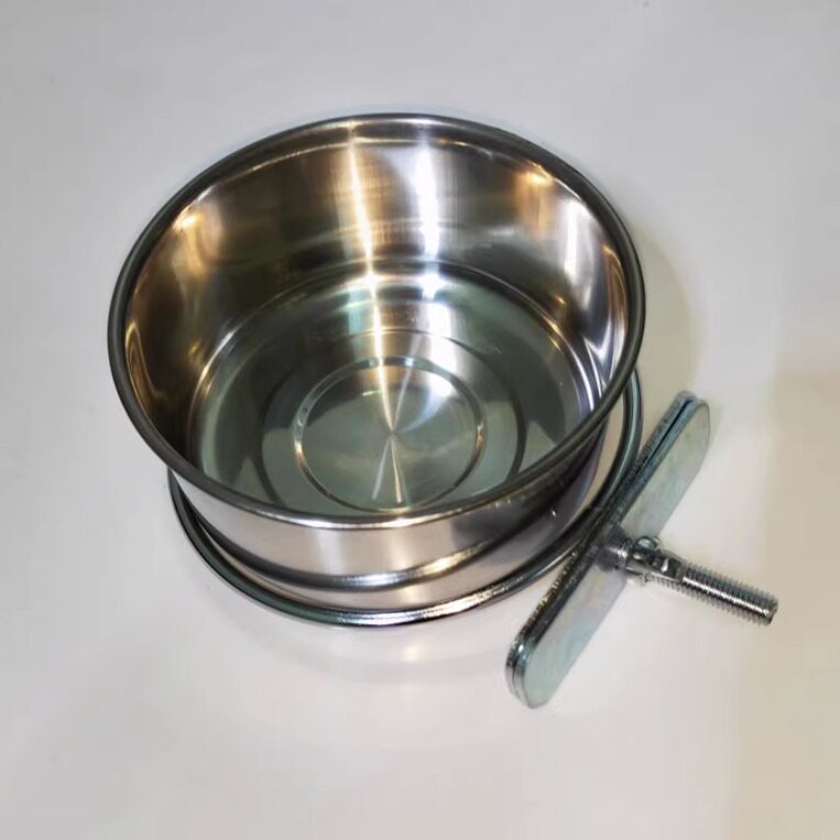 鸟笼笼具不锈钢防叼食杯食碗喂鸟器鹦鹉防咬食盒悬挂固定环鸟水杯