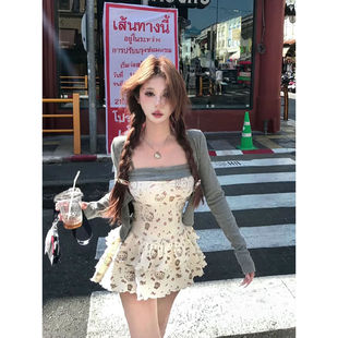 收腰显瘦甜美套装 心动春日 纯欲风设计感连衣裙气质开衫 春装 新款