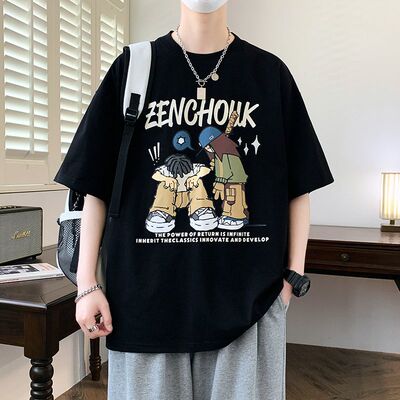 夏季卡通印花短袖T恤男美式休闲